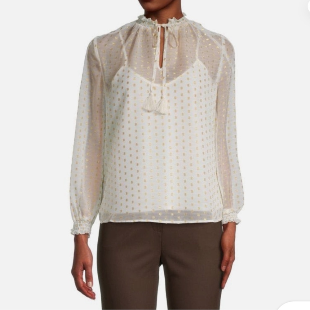 Nanette Lepore Sheer Blouse with Gold Dots